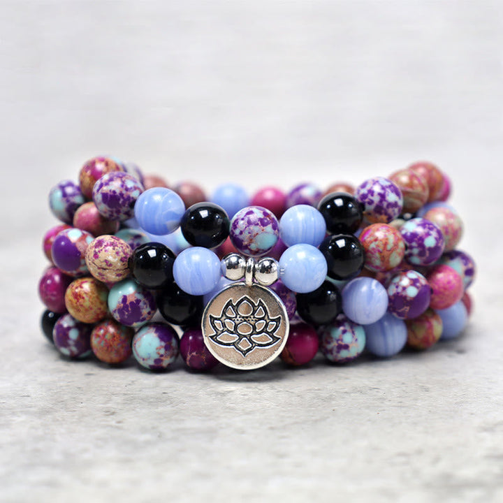 Purple Miano Real Stone Lotus Mala — product view 6