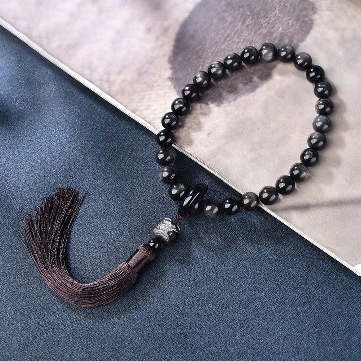 Silver Sheen Obsidian Lion Wrist Mala — product view 2
