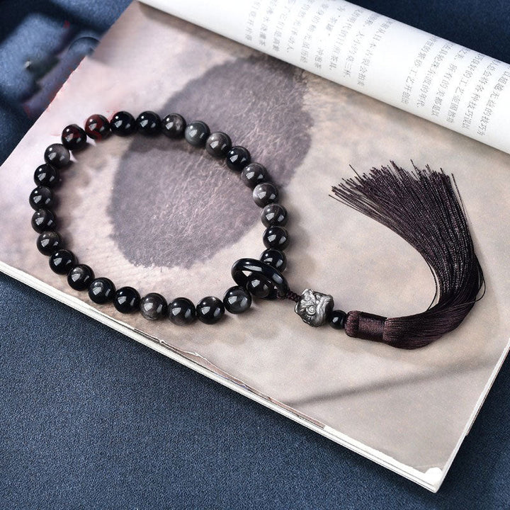 Silver Sheen Obsidian Lion Wrist Mala — product view 3