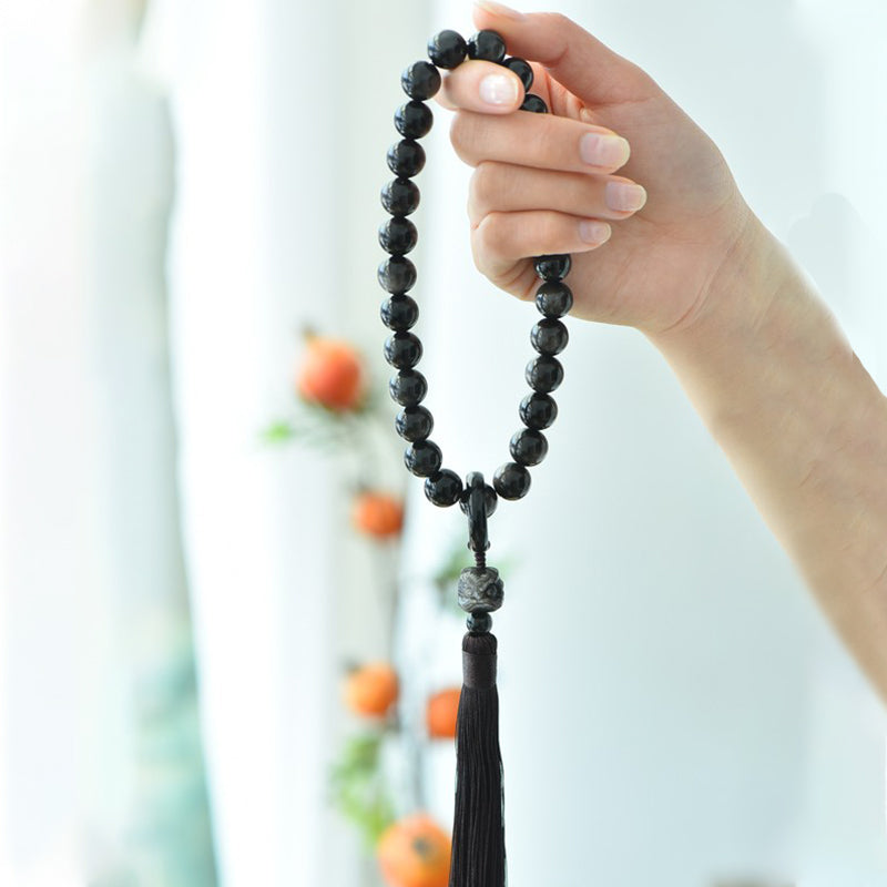 Silver Sheen Obsidian Lion Wrist Mala — product view 4