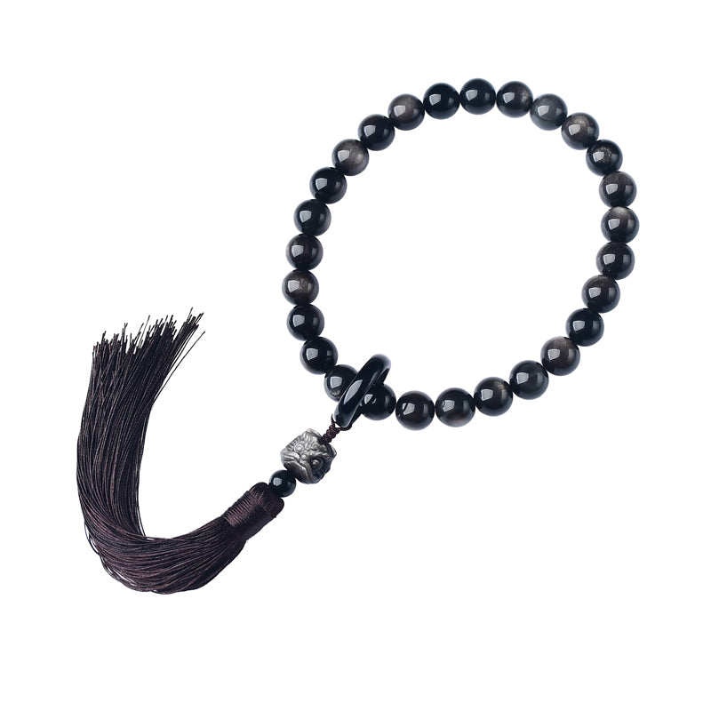 Silver Sheen Obsidian Lion Wrist Mala — product view 6