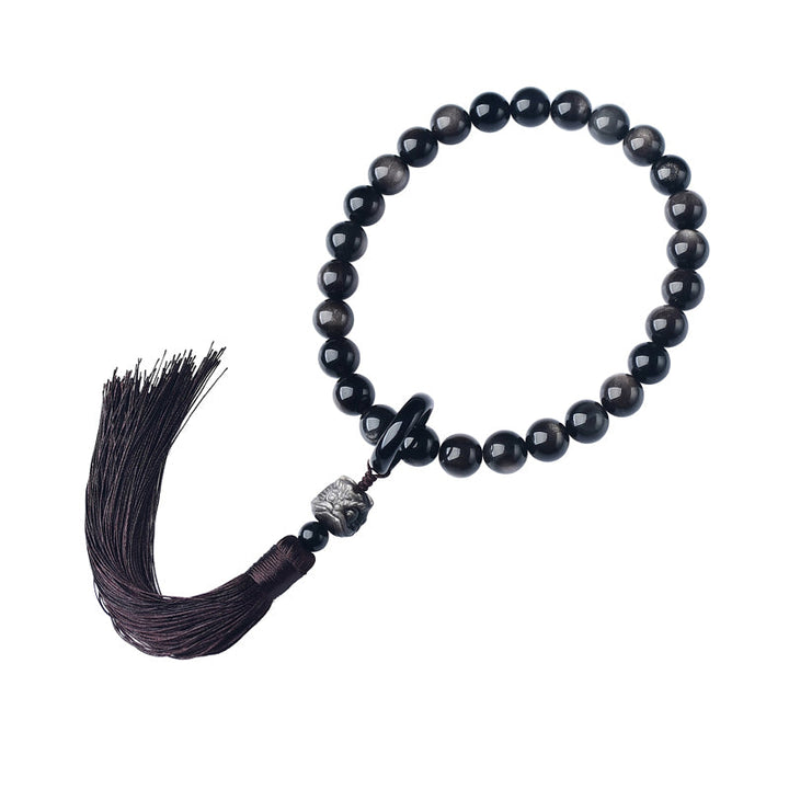 Silver Sheen Obsidian Lion Wrist Mala — product view 6
