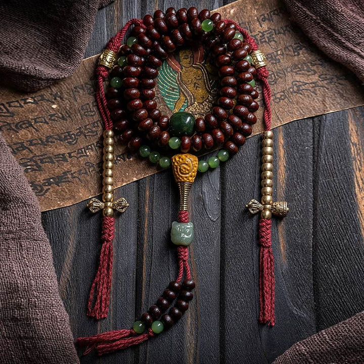 Tibetan Purple Bodhi Seed Hetian Cyan Jade 108-Bead Mala Bracelet — main product view
