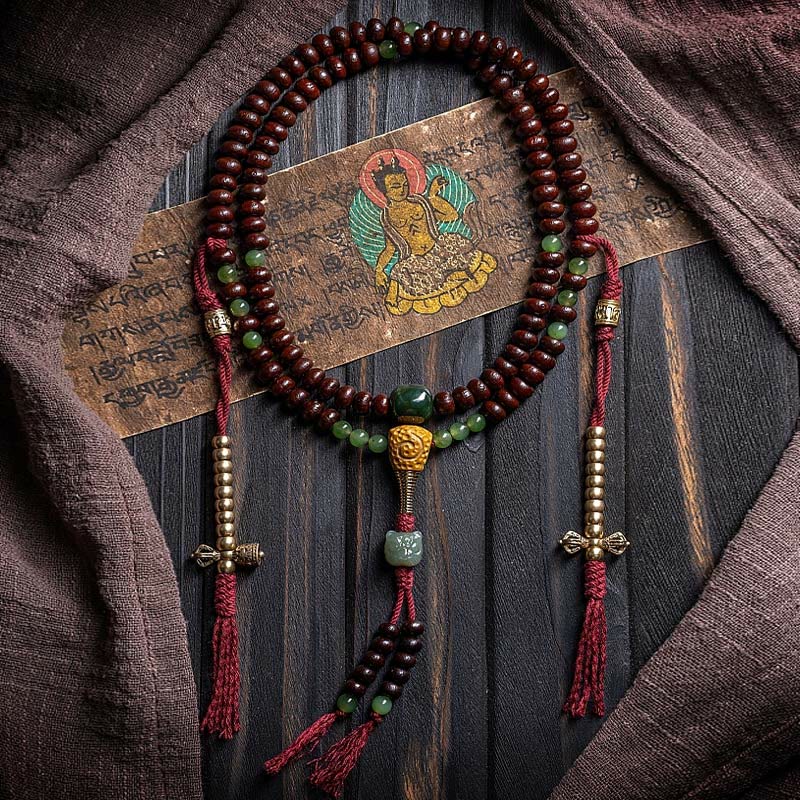 Tibetan Purple Bodhi Seed Hetian Cyan Jade 108-Bead Mala Bracelet — product view 2