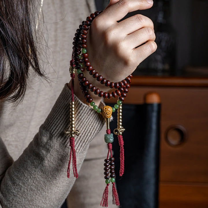 Tibetan Purple Bodhi Seed Hetian Cyan Jade 108-Bead Mala Bracelet — product view 3