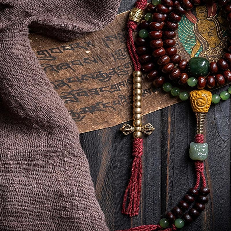Tibetan Purple Bodhi Seed Hetian Cyan Jade 108-Bead Mala Bracelet — product view 5