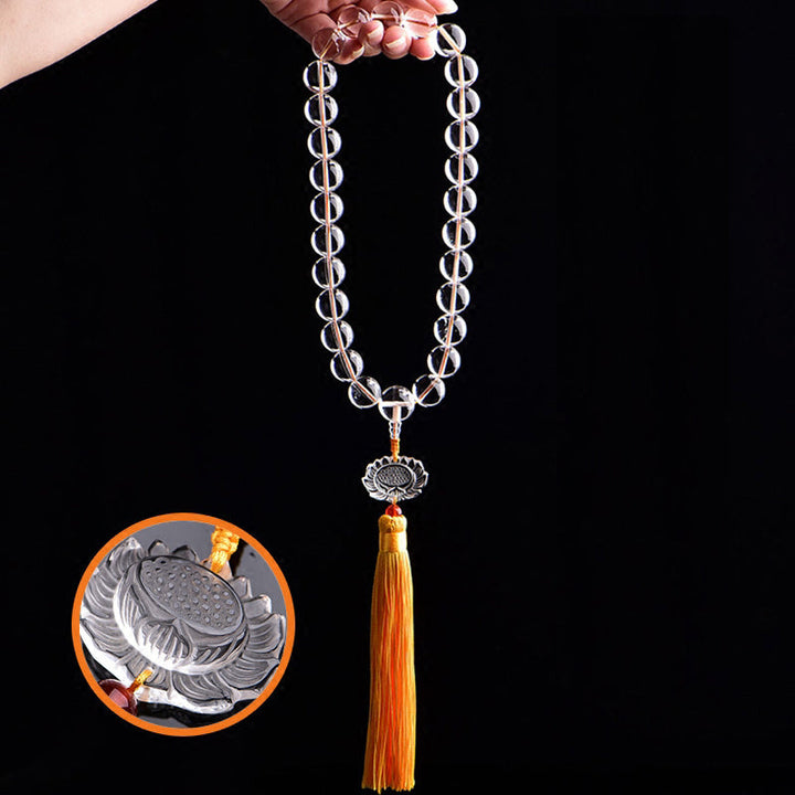 White Crystal Lotus Wrist Mala — main product view