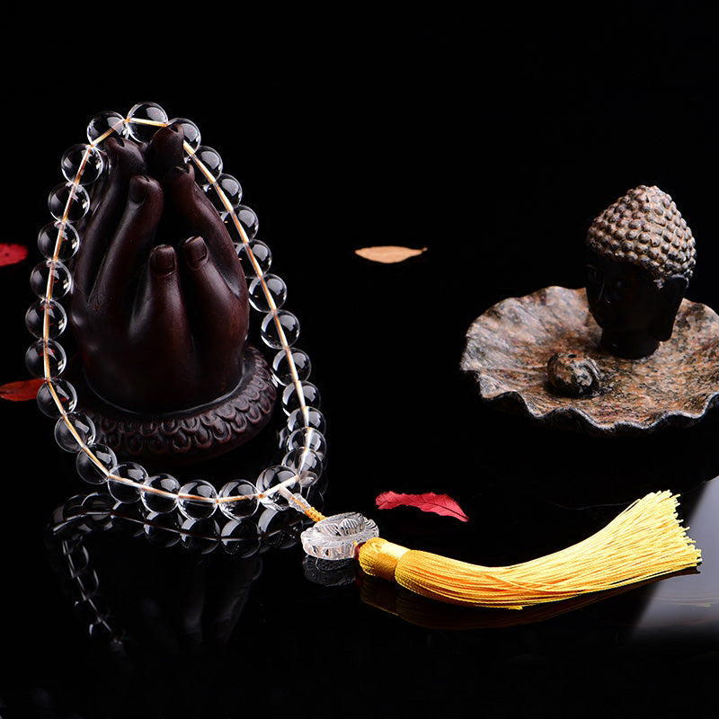 White Crystal Lotus Wrist Mala — product view 2