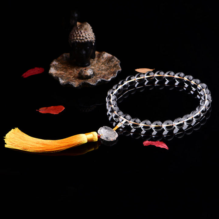 White Crystal Lotus Wrist Mala — product view 3