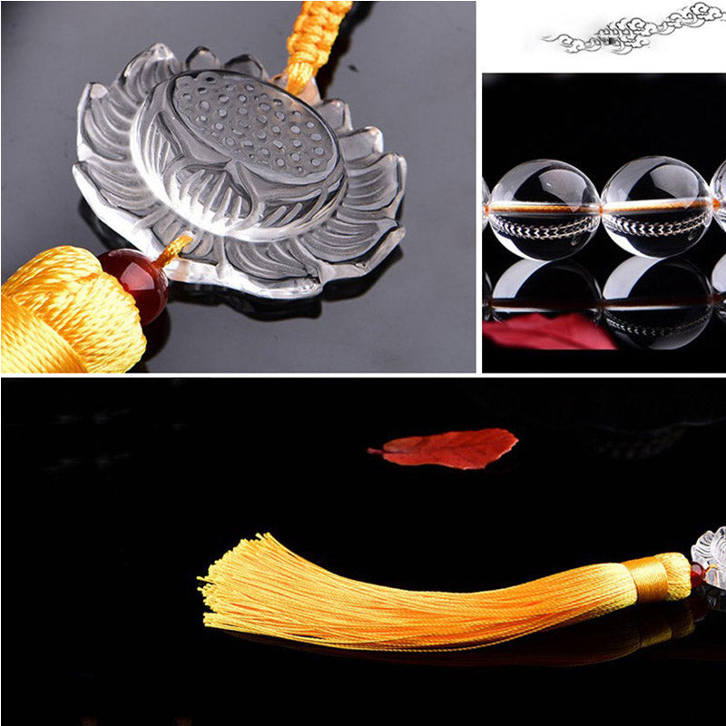 White Crystal Lotus Wrist Mala — product view 6