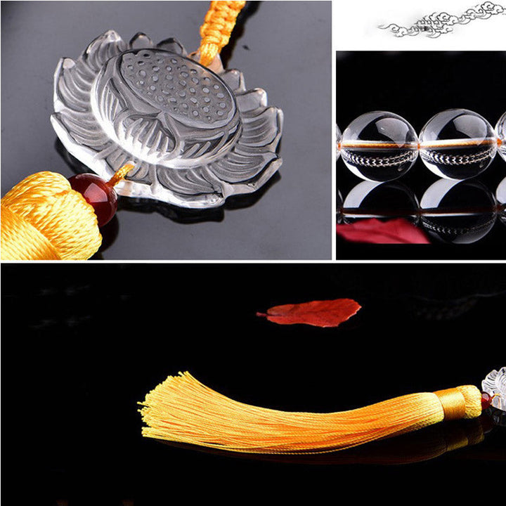 White Crystal Lotus Wrist Mala — product view 6