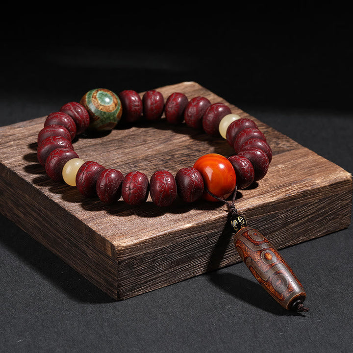 Tibetan Bodhi Seed Dzi Bead Dancing Lion Wrist Mala — main product view
