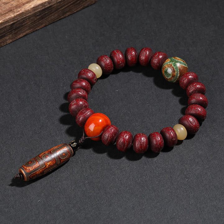 Tibetan Bodhi Seed Dzi Bead Dancing Lion Wrist Mala — product view 2