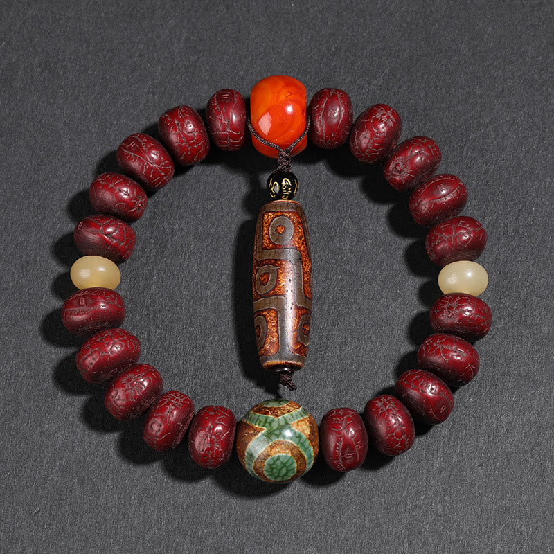 Tibetan Bodhi Seed Dzi Bead Dancing Lion Wrist Mala — product view 3