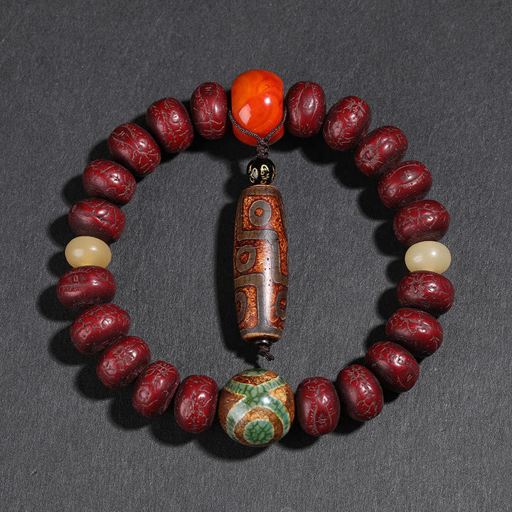 Tibetan Bodhi Seed Dzi Bead Dancing Lion Wrist Mala — product view 3