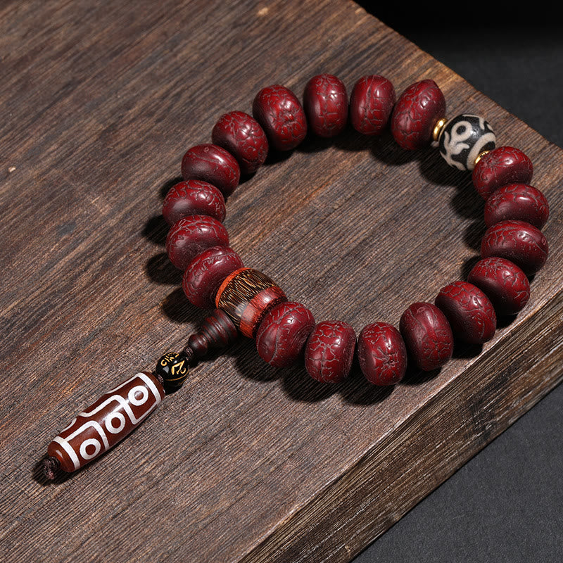 Tibetan Bodhi Seed Dzi Bead Dancing Lion Wrist Mala — product view 5