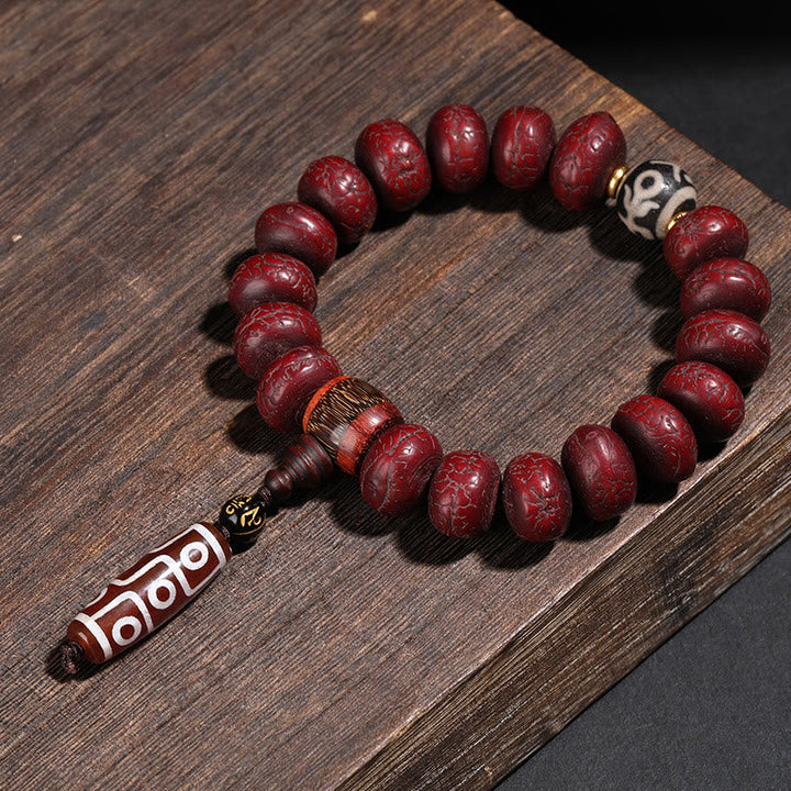 Tibetan Bodhi Seed Dzi Bead Dancing Lion Wrist Mala — product view 5