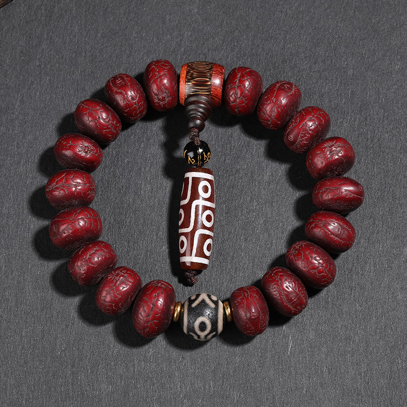 Tibetan Bodhi Seed Dzi Bead Dancing Lion Wrist Mala — product view 6