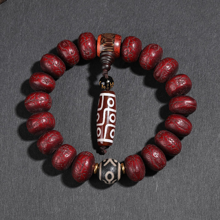 Tibetan Bodhi Seed Dzi Bead Dancing Lion Wrist Mala — product view 6