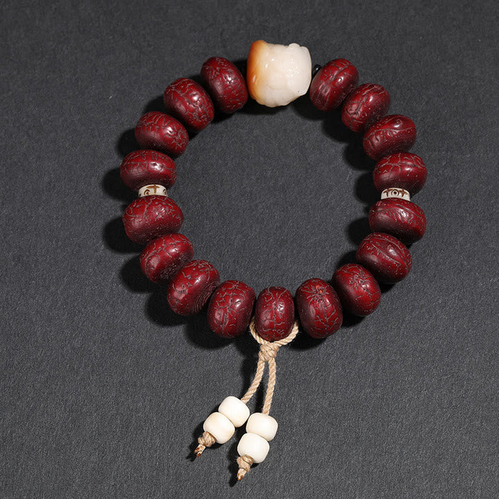Tibetan Bodhi Seed Dzi Bead Dancing Lion Wrist Mala — product view 7