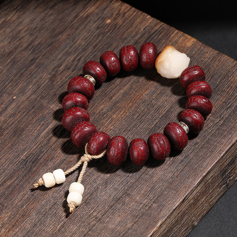 Tibetan Bodhi Seed Dzi Bead Dancing Lion Wrist Mala — product view 8
