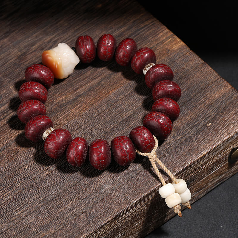 Tibetan Bodhi Seed Dzi Bead Dancing Lion Wrist Mala — product view 9