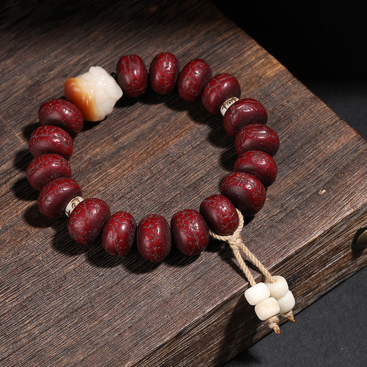 Tibetan Bodhi Seed Dzi Bead Dancing Lion Wrist Mala — product view 9