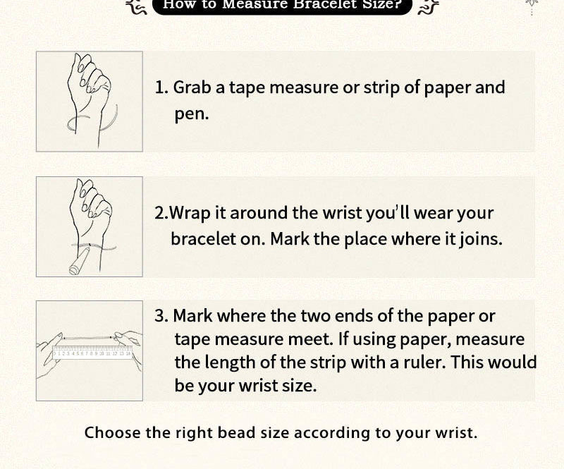 Brass Bead Adjustable Red Cord Bracelet — wrist measurement guide