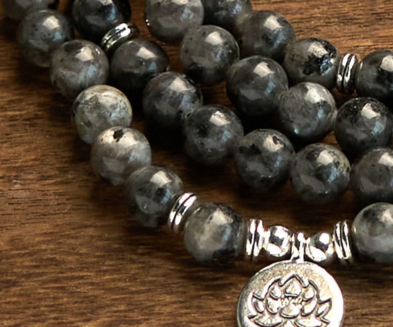 108-Bead Black Glitter Stone Lotus Mala Bracelet – product view 5
