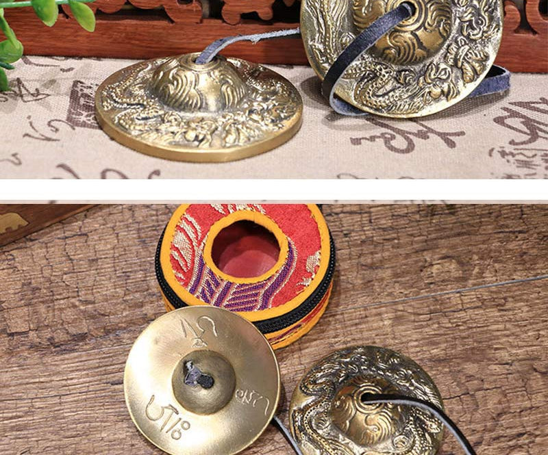 Copper Tingsha Cymbal Pair with Bag — detail view