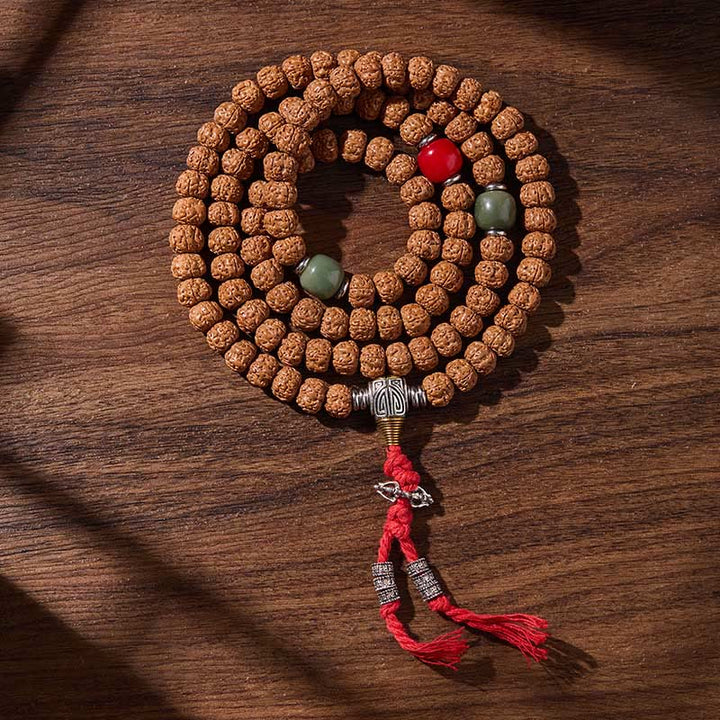 Tibetan Bodhi Seed Three-Eyed Dzi Bead 108-Bead Mala — main product view
