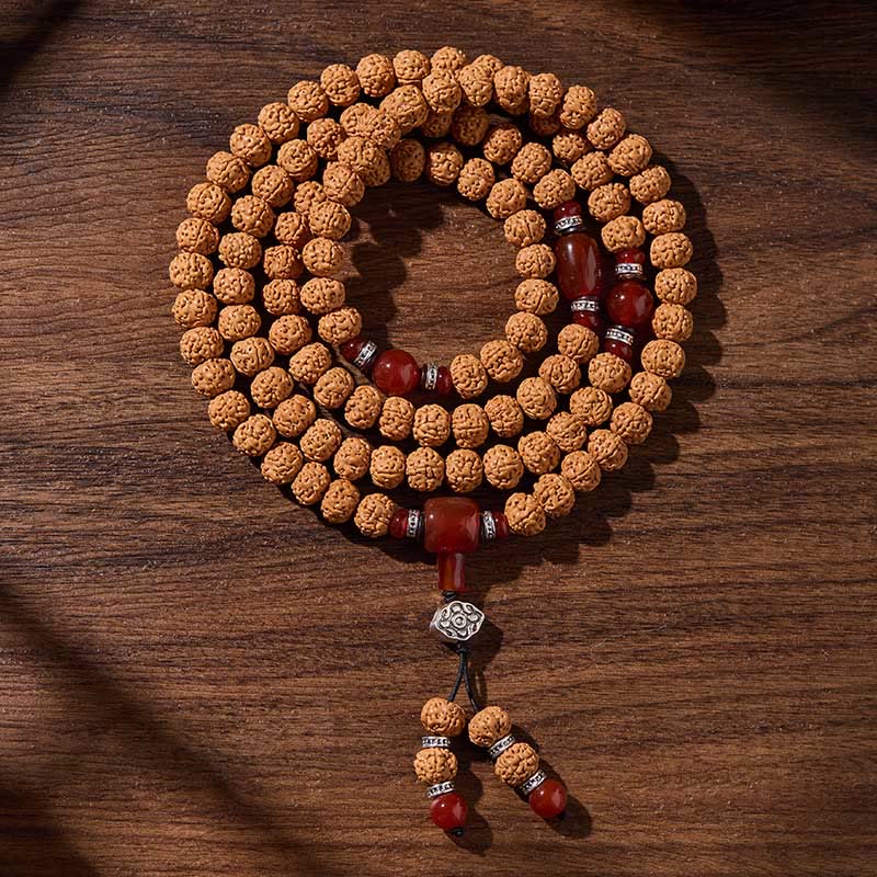Tibetan Bodhi Seed Three-Eyed Dzi Bead 108-Bead Mala — product view 2