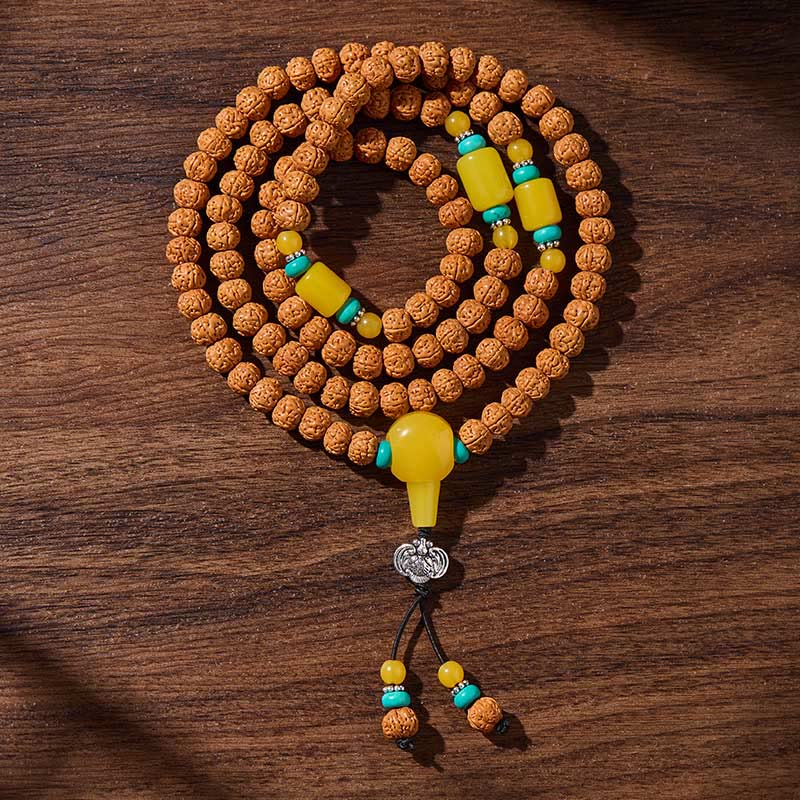 Tibetan Bodhi Seed Three-Eyed Dzi Bead 108-Bead Mala — product view 3