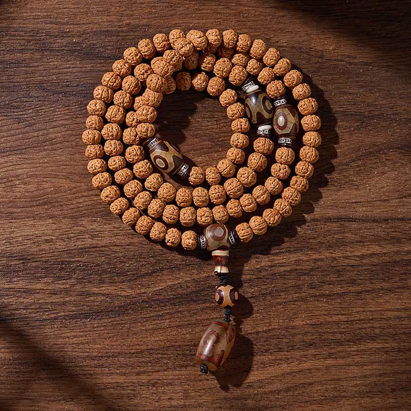 Tibetan Bodhi Seed Three-Eyed Dzi Bead 108-Bead Mala — product view 4