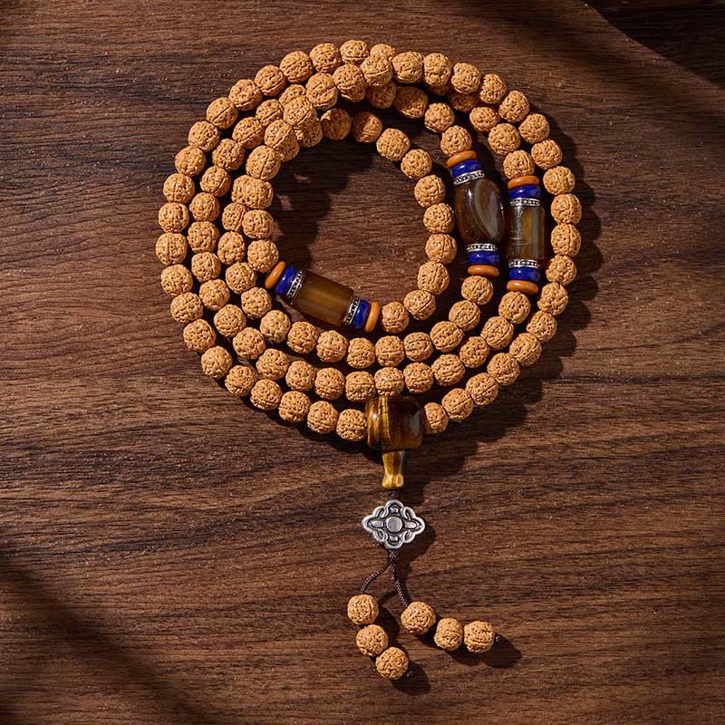 Tibetan Bodhi Seed Three-Eyed Dzi Bead 108-Bead Mala — product view 5