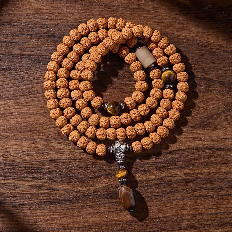 Tibetan Bodhi Seed Three-Eyed Dzi Bead 108-Bead Mala — product view 6