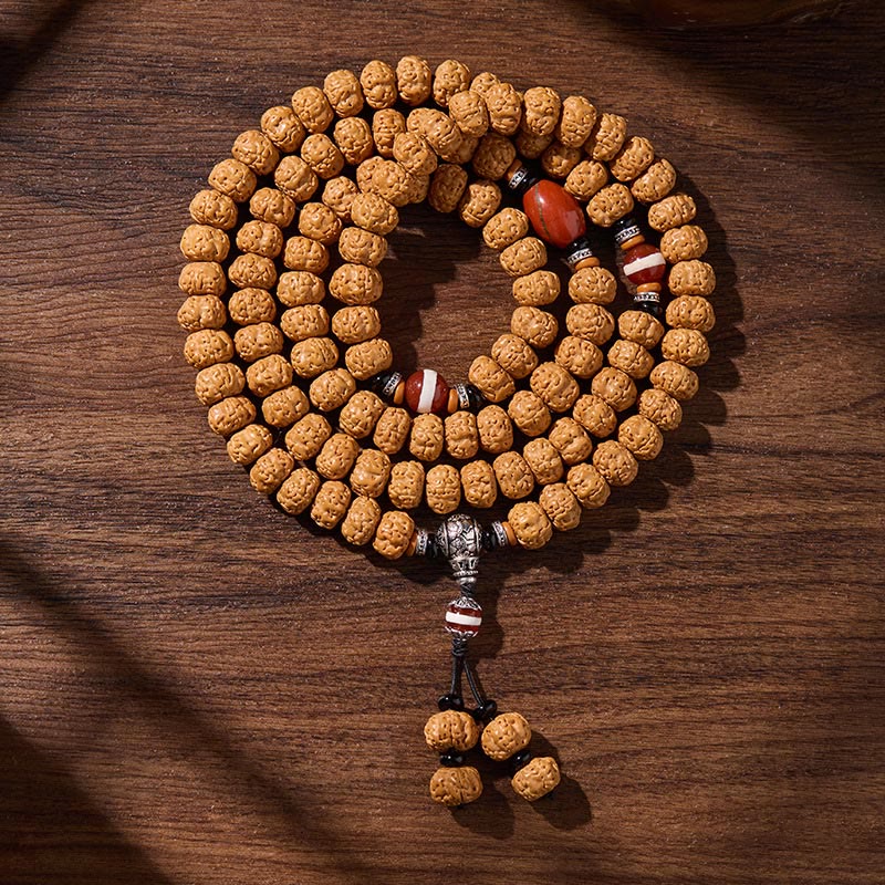 Tibetan Bodhi Seed Three-Eyed Dzi Bead 108-Bead Mala — product view 7