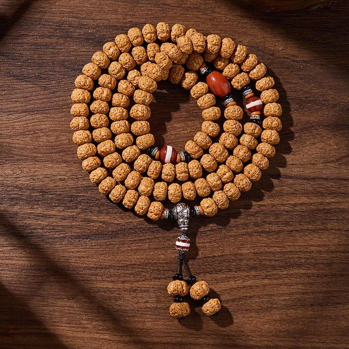 Tibetan Bodhi Seed Three-Eyed Dzi Bead 108-Bead Mala — product view 7