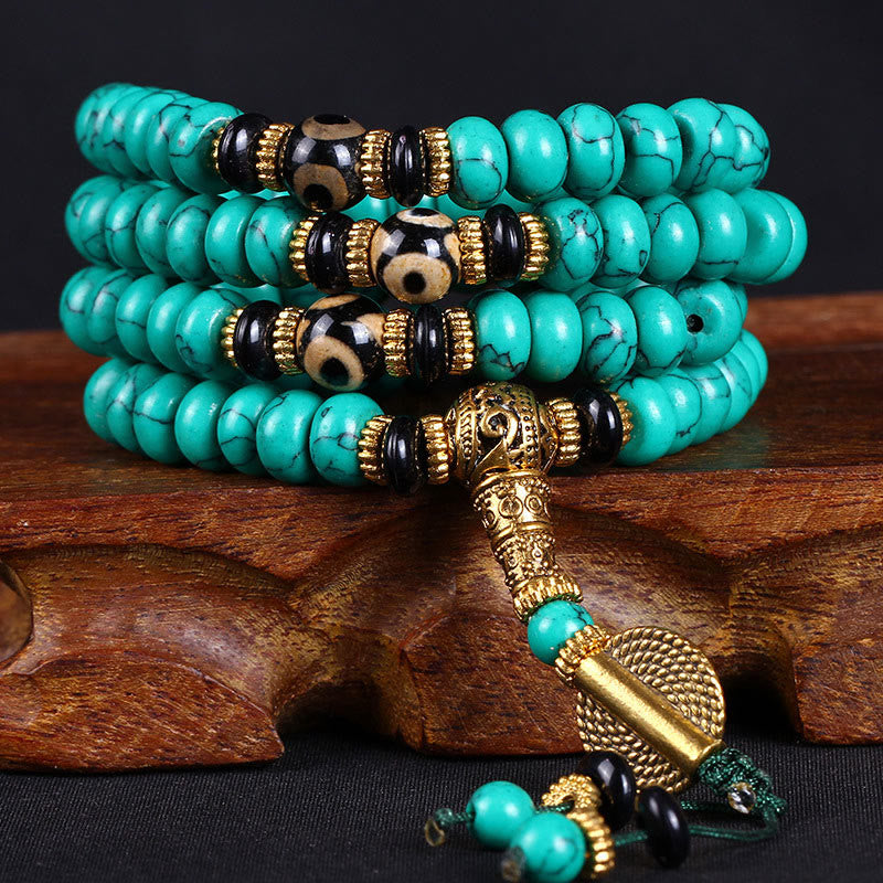 Tibetan Turquoise Dzi Bead 108-Bead Mala — main product view