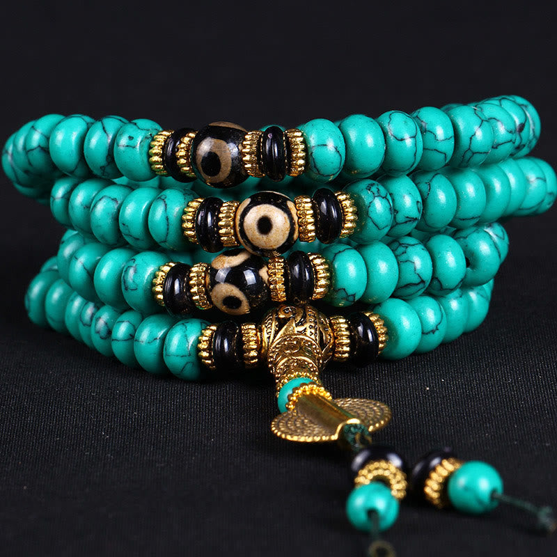 Tibetan Turquoise Dzi Bead 108-Bead Mala — product view 2