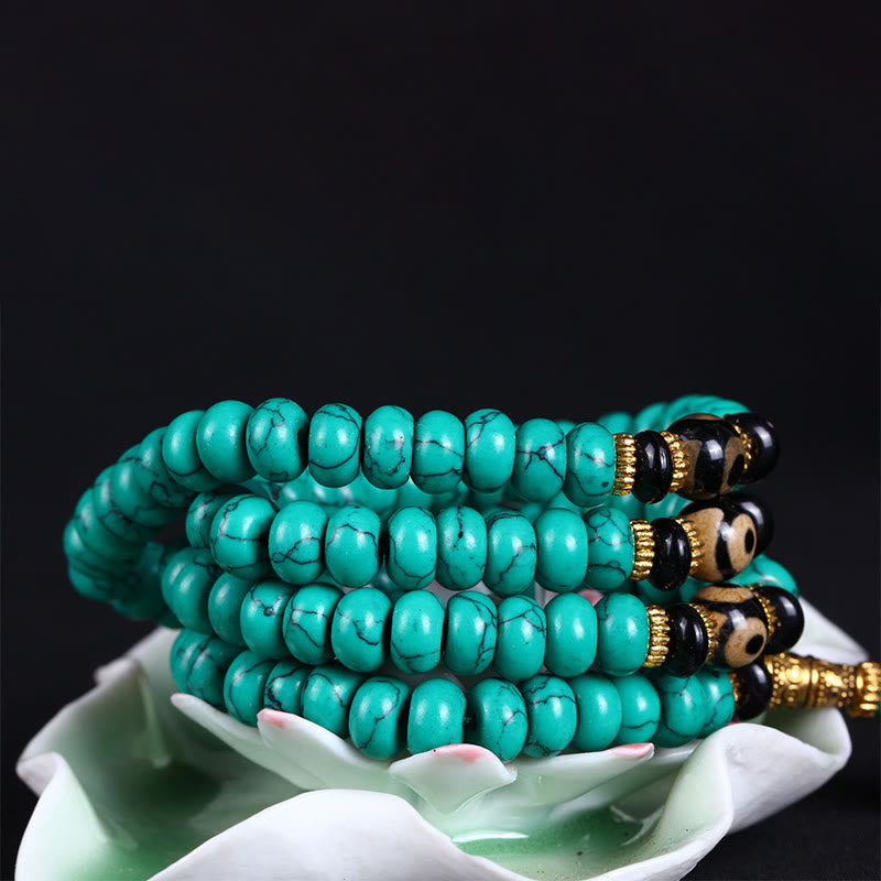 Tibetan Turquoise Dzi Bead 108-Bead Mala — product view 3