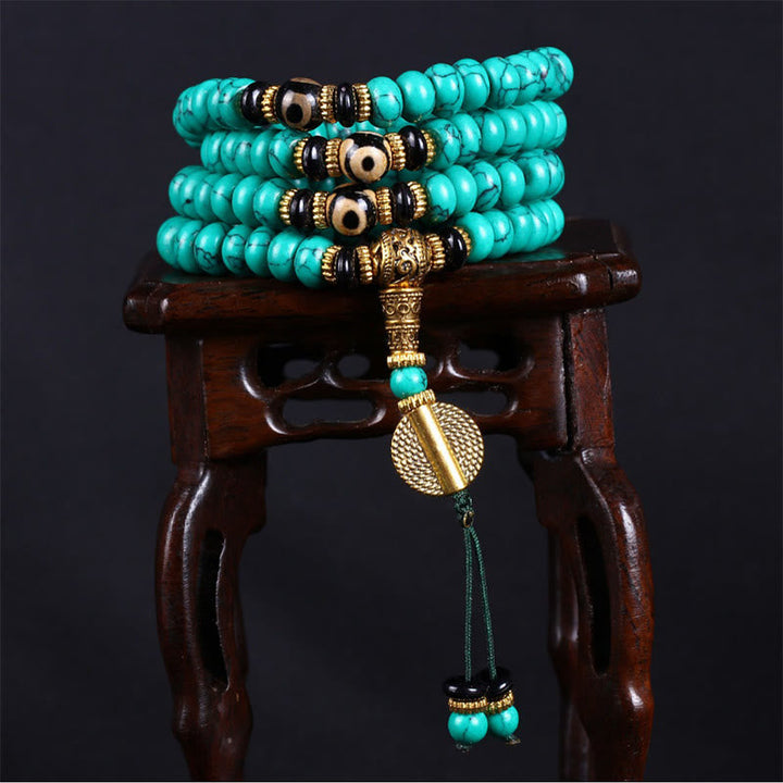 Tibetan Turquoise Dzi Bead 108-Bead Mala — product view 4