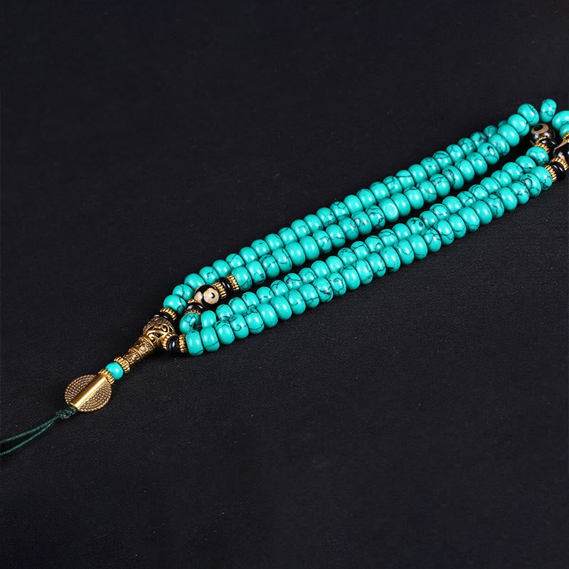 Tibetan Turquoise Dzi Bead 108-Bead Mala — product view 5