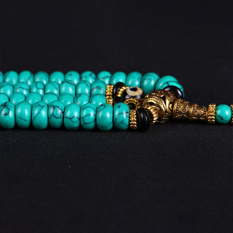 Tibetan Turquoise Dzi Bead 108-Bead Mala — product view 7