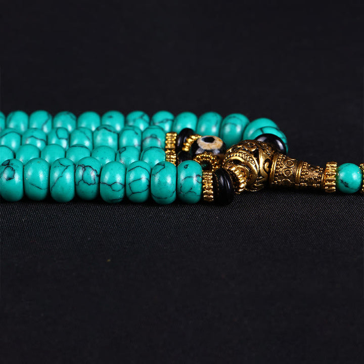 Tibetan Turquoise Dzi Bead 108-Bead Mala — product view 7