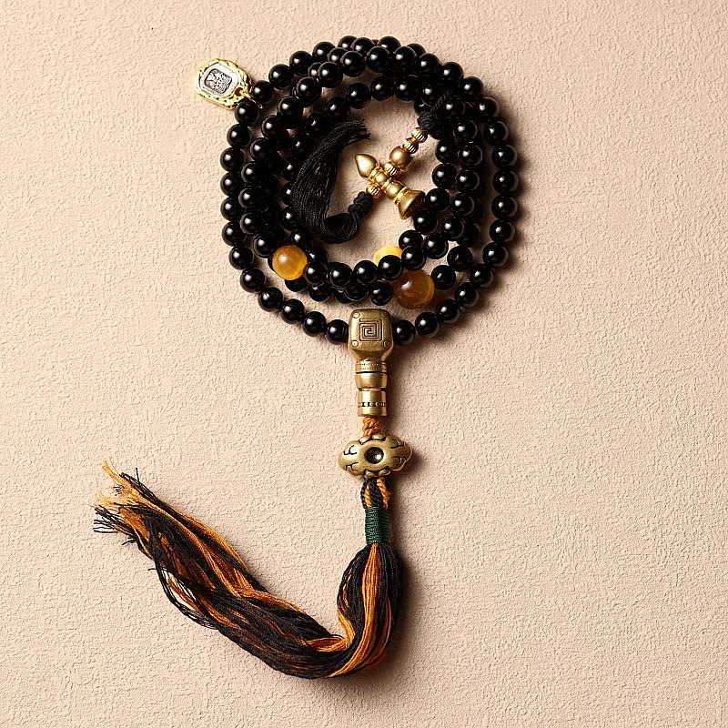 Tibetan Black Onyx Tiger Eye Beads Nine Palaces 108-Bead Mala Bracelet — main product view