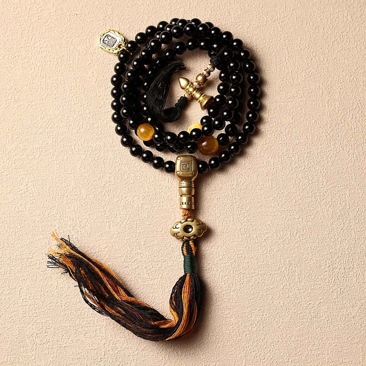 Tibetan Black Onyx Tiger Eye Beads Nine Palaces 108-Bead Mala Bracelet — main product view