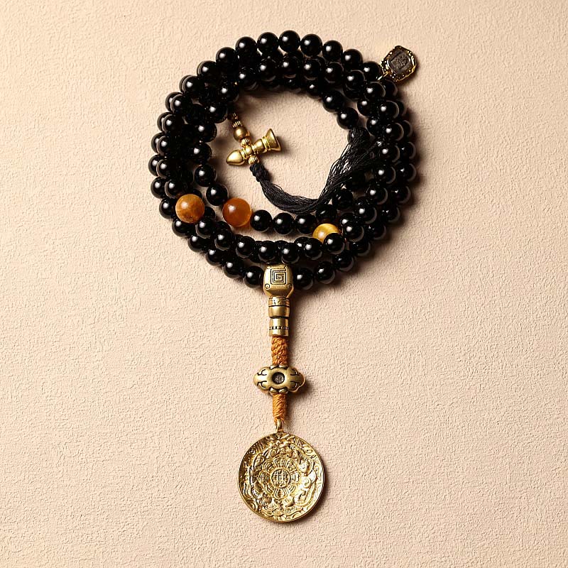 Tibetan Black Onyx Tiger Eye Beads Nine Palaces 108-Bead Mala Bracelet — product view 6