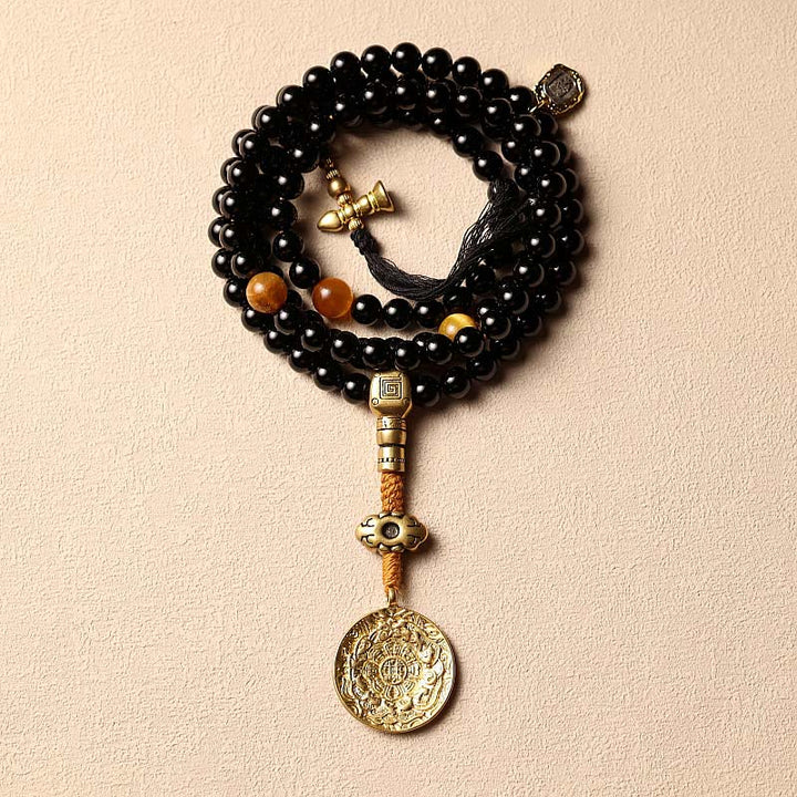 Tibetan Black Onyx Tiger Eye Beads Nine Palaces 108-Bead Mala Bracelet — product view 6
