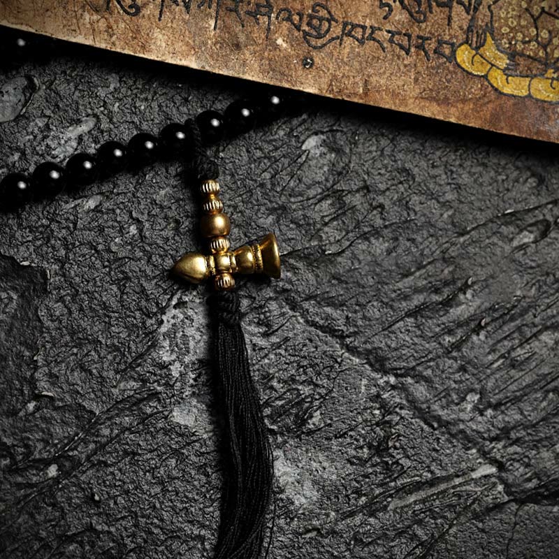 Tibetan Black Onyx Tiger Eye Beads Nine Palaces 108-Bead Mala Bracelet — product view 8